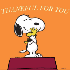 Healthy thanksgiving connection with Snoopy and Woodstock